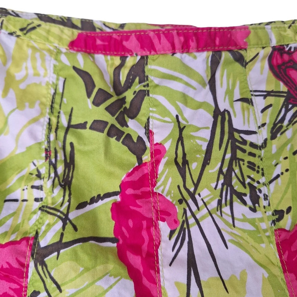 Talbots Size 12 Green Red Floral Butterfly Pleated Side Zip Cotton A-Line Skirt - Picture 3 of 12